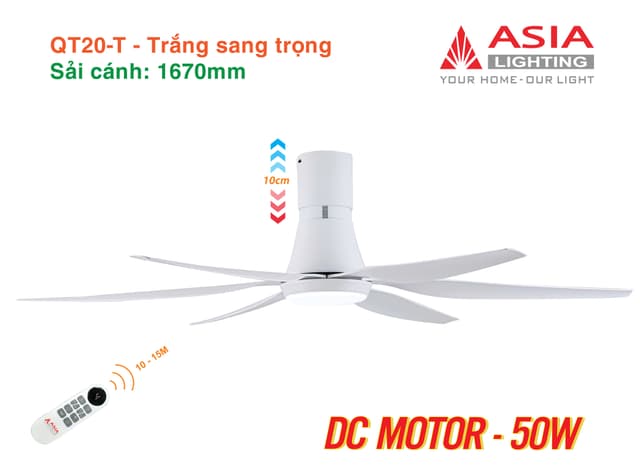 Quạt trần đèn cao cấp 6 cánh sải cánh 1670 QT20