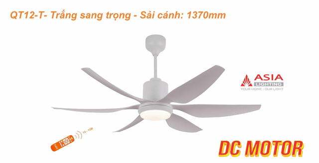 Quạt trần đèn cao cấp 6 cánh sải cánh 1370 QT12