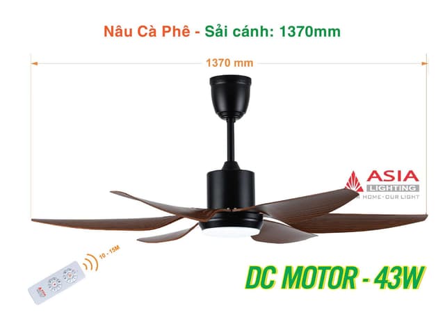 Quạt trần đèn cao cấp 6 cánh sải cánh 1370 QT21