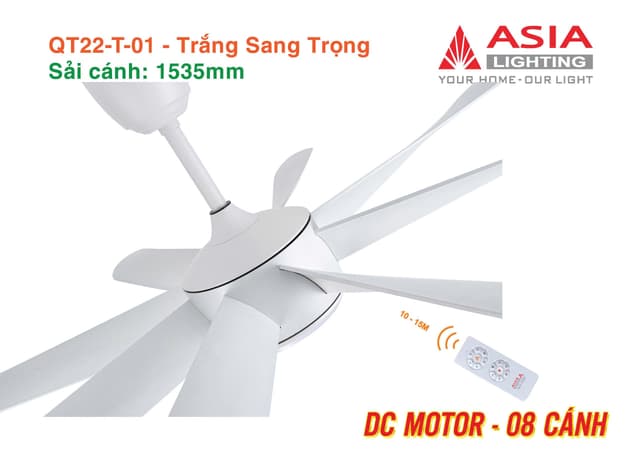 Quạt trần đèn cao cấp 08 cánh QT22