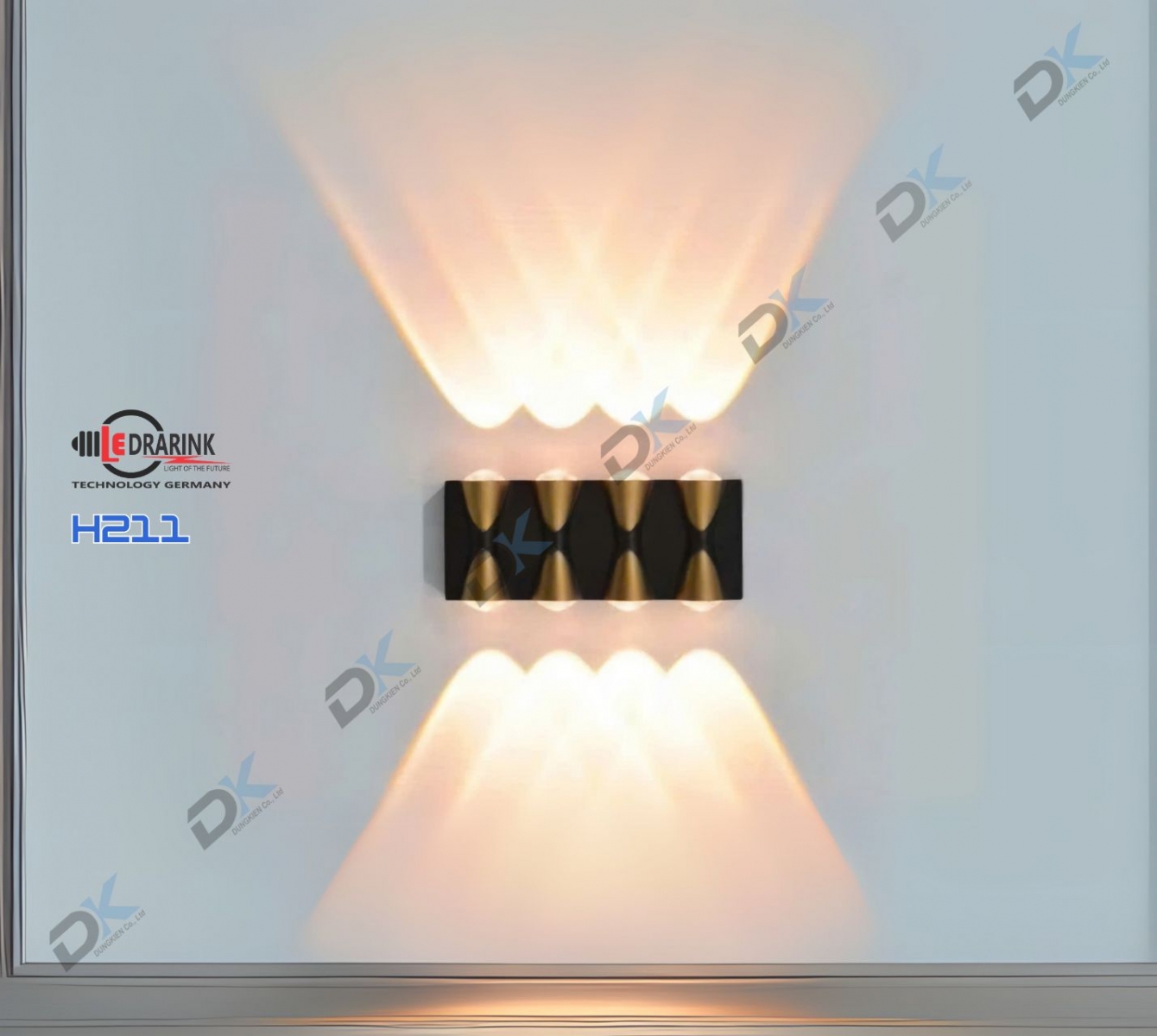       Đèn hắt tia 211 vỏ nhựa đen vàng Drarink (8 tia)